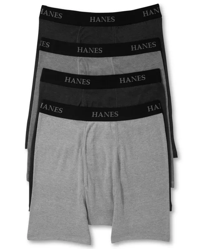 Hanes Big Man Boxer Briefs Cotton Stretch 4 Pack Black and Grey Underwear XXL - Hanes
