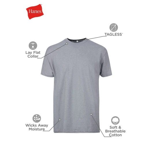 Hanes Men's Tagless ComfortSoft Crew Neck T-Shirts, Black and Gray, 2-Pack X-Large - Hanes - Image 2