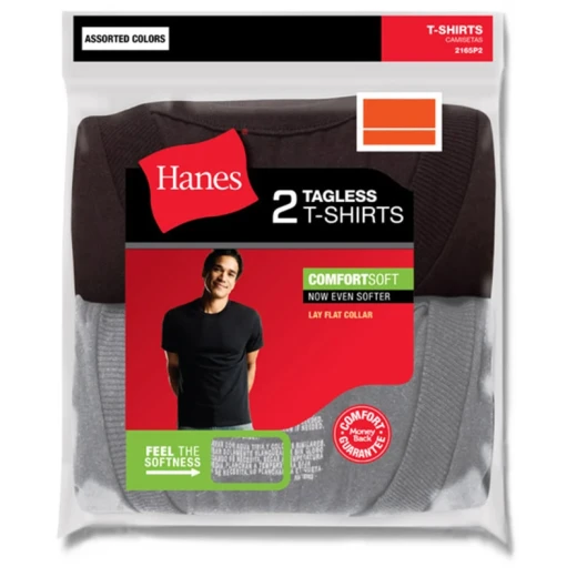 Hanes ComfortSoft Men's Crew Neck T-Shirts 2-Pack Black and Gray Large - Hanes - Image 4
