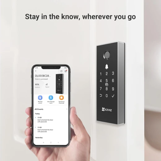 EZVIZ CS-DL03 Smart Rim Lock - Bluetooth & Wi-Fi Enabled, Multi-Method Keyless Entry, Remote Control, Anti-Tamper Alerts, Easy Installation (DL03) - Ezviz - Image 6