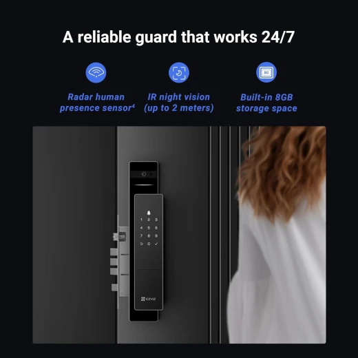 EZVIZ Smart Lock DL50FVS, 7-in-1 Keyless Entry Door Lock, 3D Face Recognition Door Lock, Built-in 8GB storage, 2-meter Night Vision, Active Intercom, App Control (6068) - Ezviz - Image 2