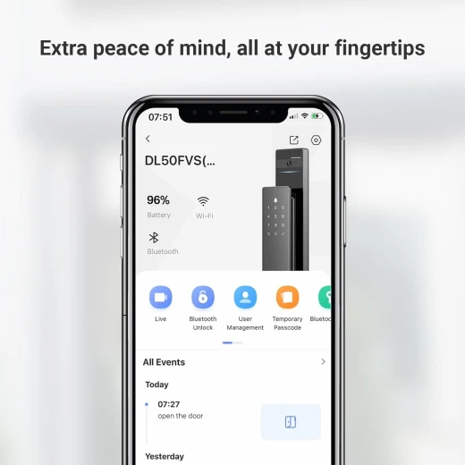 EZVIZ Smart Lock DL50FVS, 7-in-1 Keyless Entry Door Lock, 3D Face Recognition Door Lock, Built-in 8GB storage, 2-meter Night Vision, Active Intercom, App Control (6068) - Ezviz - Image 4