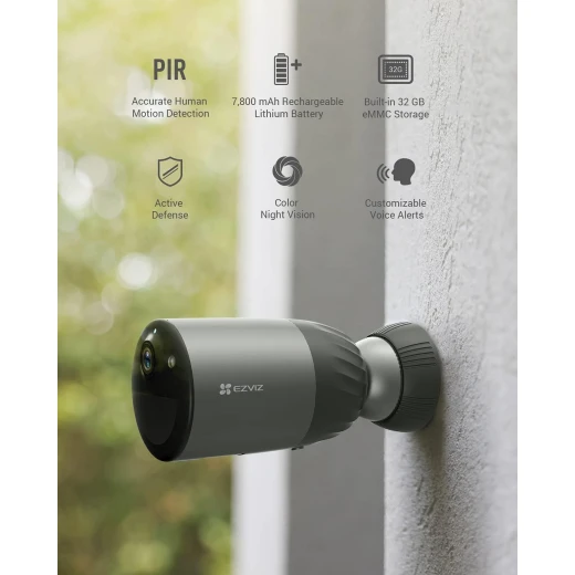 EZVIZ CS‑BC1C/SP Battery Security Camera, Outdoor Camera CCTV with 210-Day Battery Life, 1080p Color Night Vision, Built-in 512 GB eMMC, Two-way Audio, Waterproof, PIR, No Base Station, Work with Solar Panel - Ezviz - Image 4