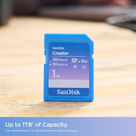 بطاقة ذاكرة SD Creator بسعة 256 جيجابايت، سرعات قراءة تصل إلى 280 ميجابايت/ثانية، مخصصة لكاميرات DSLR والكاميرات غير المزودة بمرآة، تدعم تصوير فيديو بدقة 4K UHD و6K، ​​فئة السرعة V60، تتضمن اشتراكًا مجانيًا لمدة شهر في Adobe Creative Cloud - SDSDXEP-256G-GNCIS من سان ديسك - سانديسك - Image 3
