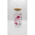 Timeless gifts, Flamingo-themed glass cup with a glossy pink lid, 550 ml,  1 piece - Timeless gifts