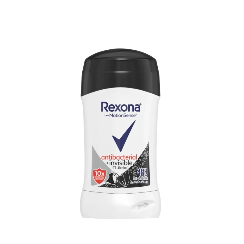 Rexona Antibacterial+Invisible 48h Deodorant Stick, 40g, Long-Lasting Protection - Rexona