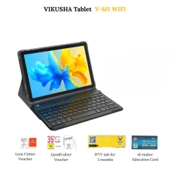 جهاز فيكوشا V M1 تابلت 10.1" أندرويد 15، 4GB + 4GB Ai رام 128GB روم | لوحة مفاتيح وغطاء حافظة فيكوشا، بطاقة تعليمية الماهر، اشتراك IPTV 3 أشهر، قسيمة 10 دنانير لون أزرق