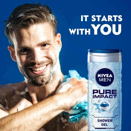 Nivea Men 3in1 Shower Gel Pure Impact Revitalizing Body Wash Fresh Scent For Men 250ml Invigorating Cleanser for Skin and Hair Daily Use Shower Experience - Nivea - Image 2