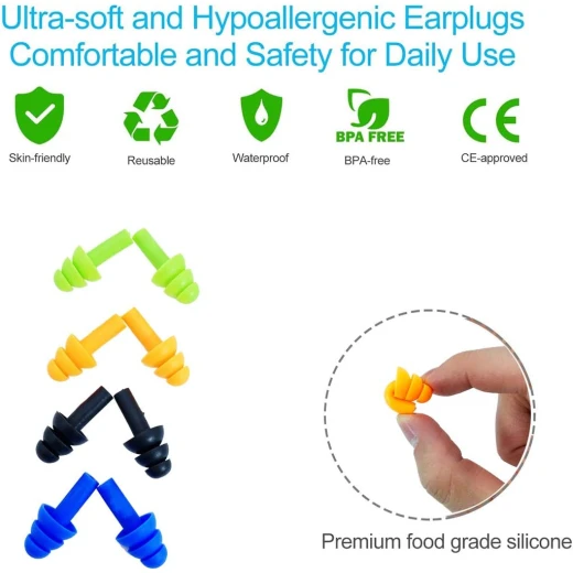 Seal & Calm Reusable Silicone Ear plugs Waterproof Noise Reduction Earplugs for Swimming, Study, Work, Travel, 6 pairs corded and uncorded, Green, Yellow, Pink, Yellow - Seal &amp; Calm - Image 7