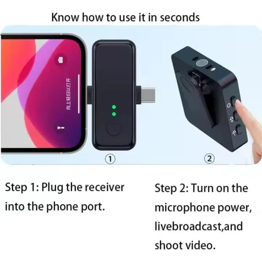 Portable F15-2 Dual Mini Wireless Headset Microphone 3 in 1 with Noise Reduction and Tiny Collar Clip Noise Reduction Mini Mic for Recording, Vlogs, YouTube, Tiktok - Image 2