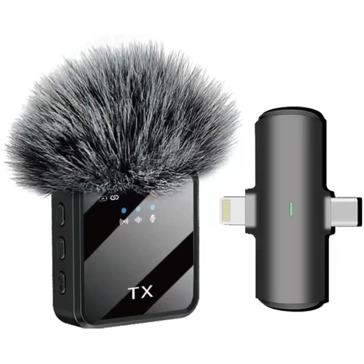 Portable F15-2 Dual Mini Wireless Headset Microphone 3 in 1 with Noise Reduction and Tiny Collar Clip Noise Reduction Mini Mic for Recording, Vlogs, YouTube, Tiktok