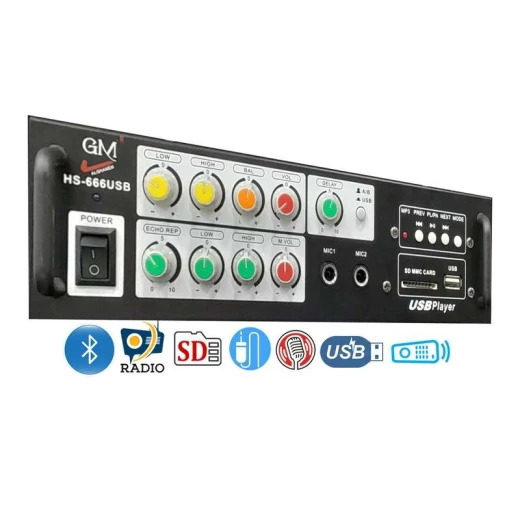 مضخم صوت جي إم HS-666USB، نظام صوتي، مدخل USB، لون أسود، 42 واط مضخم صوت جي إم HS-666USB، نظام صوتي، مدخل USB، لون أسود، 42 واط