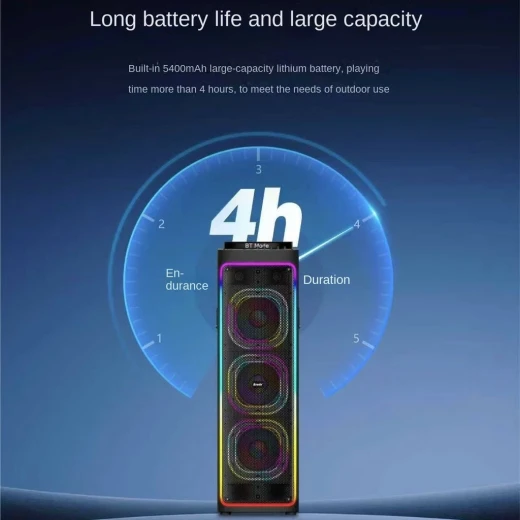 BTS-2270 Bluetooth Party Speaker – High-Power Portable Outdoor Speaker with RGB Lights & Dual Wireless Mics - Image 4