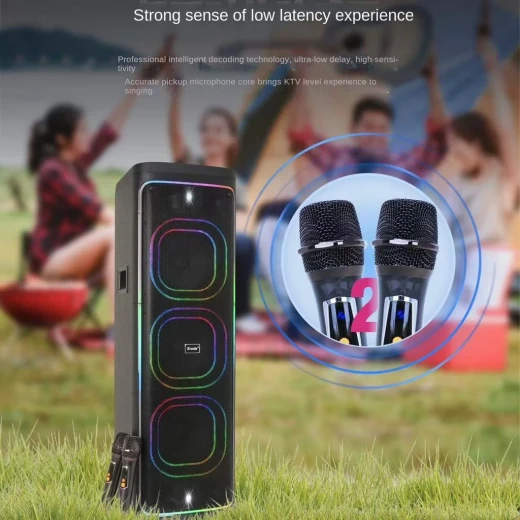 BTS-2270 Bluetooth Party Speaker – High-Power Portable Outdoor Speaker with RGB Lights & Dual Wireless Mics - Image 3
