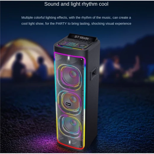 BTS-2270 Bluetooth Party Speaker – High-Power Portable Outdoor Speaker with RGB Lights & Dual Wireless Mics - Image 2