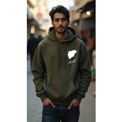 هودي، أخضر زيتوني، صغير، تصميم عجلوني، إلهام ثقافي وفني، مريح، أنيق، مناسب للارتداء اليومي للجنسين من ديزاينلس