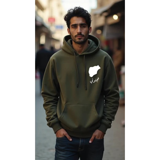 هودي، أخضر زيتوني، صغير، تصميم عجلوني، إلهام ثقافي وفني، مريح، أنيق، مناسب للارتداء اليومي للجنسين من ديزاينلس هودي، أخضر زيتوني، صغير، تصميم عجلوني، إلهام ثقافي وفني، مريح، أنيق، مناسب للارتداء اليومي للجنسين من ديزاينلس