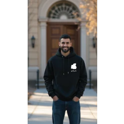 هودي أسود، صغير، تصميم مادباوي، إلهام ثقافي وفني، مريح، أنيق، مناسب للارتداء اليومي للجنسين من ديزاينلس