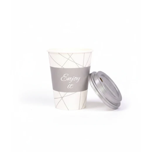 RZ Colored Gray Paper Cups 12 oz, 10-Pack with Printed Designs & Matching Lid, Elegant Party & Gathering Cups - RZ Products - Image 2