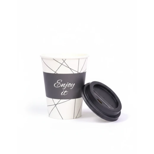 RZ Colored Black Paper Cups 12 oz, 10-Pack with Printed Designs & Matching Lid, Elegant Party & Gathering Cups - RZ Products - Image 2