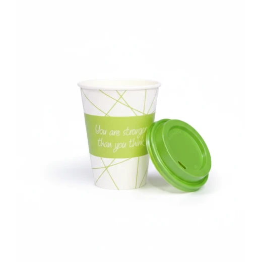 RZ Colored Green Paper Cups 12 oz, 10-Pack with Printed Designs & Matching Lid, Elegant Party & Gathering Cups - RZ Products - Image 2