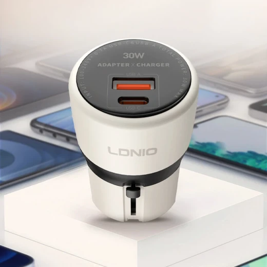 شاحن لدينيو Q2319 سريع USB-C بقوة 30 واط مع توصيل الطاقة، أبيض - إل دي إن آي أو - Image 5