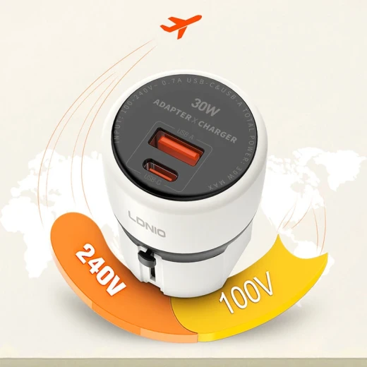 شاحن لدينيو Q2319 سريع USB-C بقوة 30 واط مع توصيل الطاقة، أبيض - إل دي إن آي أو - Image 3