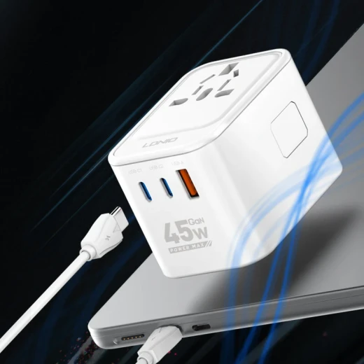 محول طاقة LDNIO Z8 GaN للسفر 45 واط، 3 منافذ USB، مقابس عالمية، شحن سريع - إل دي إن آي أو - Image 4