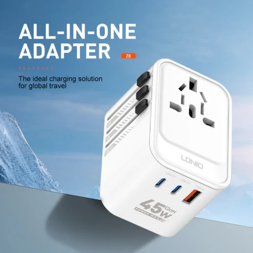 محول طاقة LDNIO Z8 GaN للسفر 45 واط، 3 منافذ USB، مقابس عالمية، شحن سريع - إل دي إن آي أو - Image 5
