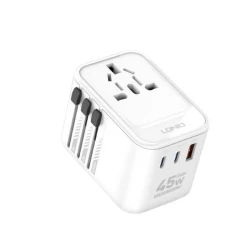 محول طاقة LDNIO Z8 GaN للسفر 45 واط، 3 منافذ USB، مقابس عالمية، شحن سريع