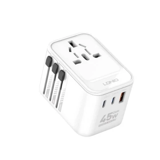 محول طاقة LDNIO Z8 GaN للسفر 45 واط، 3 منافذ USB، مقابس عالمية، شحن سريع محول طاقة LDNIO Z8 GaN للسفر 45 واط، 3 منافذ USB، مقابس عالمية، شحن سريع