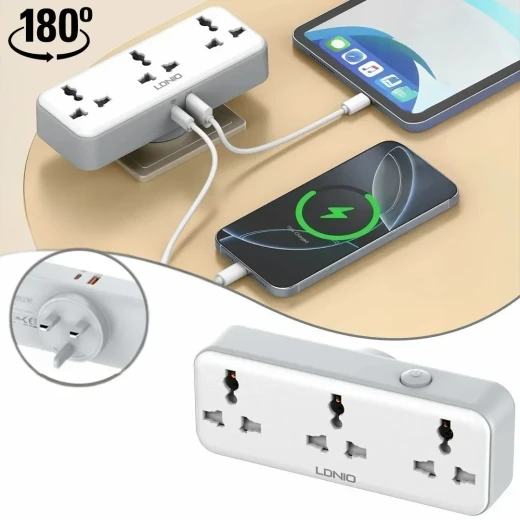 LDNIO SC3317 Portable Power Strip 3 AC Outlets 2 USB Ports 30W Fast Charging - LDNIO - Image 7