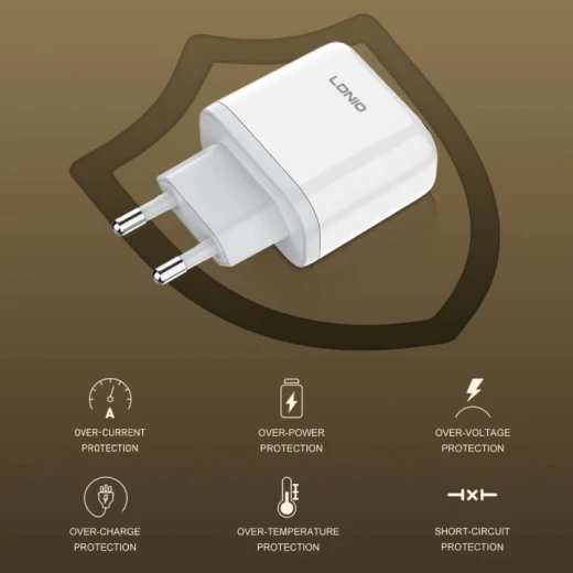 شاحن حائط LDNIO Q1415 USB-C بقوة 45 واط، محول شحن سريع لأجهزة iPhone و iPad وهواتف Android - إل دي إن آي أو - Image 3