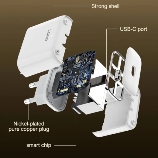 شاحن حائط LDNIO Q1415 USB-C بقوة 45 واط، محول شحن سريع لأجهزة iPhone و iPad وهواتف Android - إل دي إن آي أو - Image 5