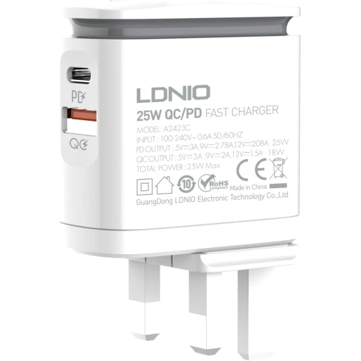 LDNIO A2423C 25W Fast Charger PD and QC 3.0 Wall Adapter with Night Lamp UK Plug - LDNIO - Image 2