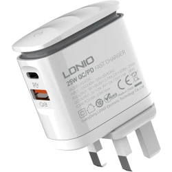 شاحن LDNIO A2423C سريع 25 واط PD و QC 3.0 مع مصباح ليلي قابس المملكة المتحدة