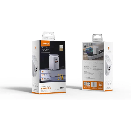 LDNIO A2423C 25W Fast Charger PD and QC 3.0 Wall Adapter with Night Lamp UK Plug - LDNIO - Image 3
