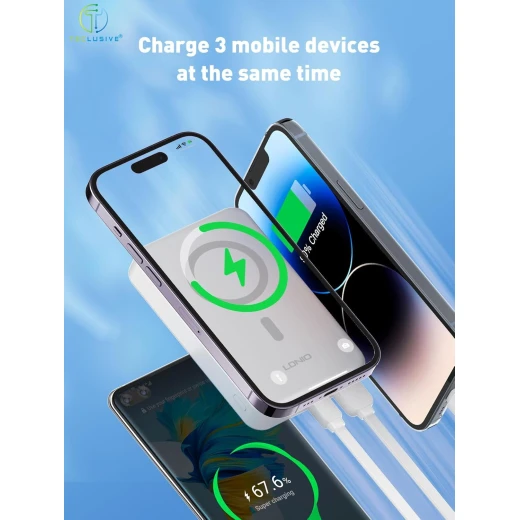 Ldnio PQ16 10000mAh Magnetic Wireless Power Bank with Invisible Stand, 22.5W Fast Charging, White - LDNIO - Image 6