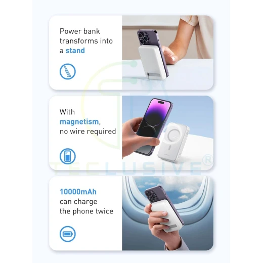 Ldnio PQ16 10000mAh Magnetic Wireless Power Bank with Invisible Stand, 22.5W Fast Charging, White - LDNIO - Image 3