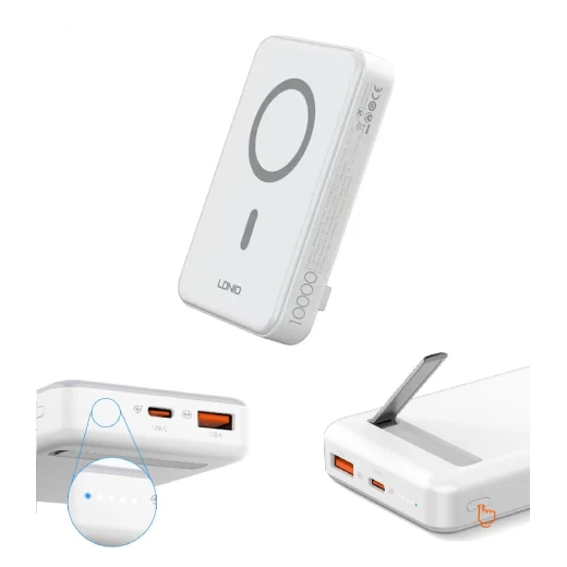 Ldnio PQ16 10000mAh Magnetic Wireless Power Bank with Invisible Stand, 22.5W Fast Charging, White Ldnio PQ16 10000mAh Magnetic Wireless Power Bank with Invisible Stand, 22.5W Fast Charging, White