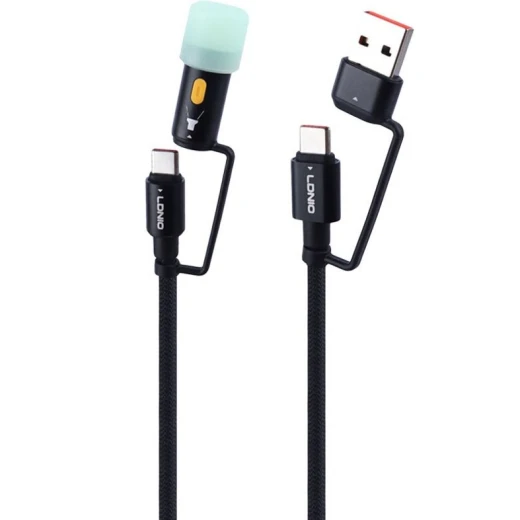 LDNIO LC17 4-in-1 Universal Charging Cable Type-C 65W USB-A 50W Black - LDNIO - Image 3