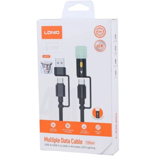 LDNIO LC17 4-in-1 Universal Charging Cable Type-C 65W USB-A 50W Black - LDNIO - Image 5