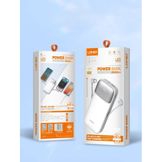 Ldnio PQ20 20000mAh Power Bank 22.5W Fast Charging with Built-in Cables - LDNIO - Image 3