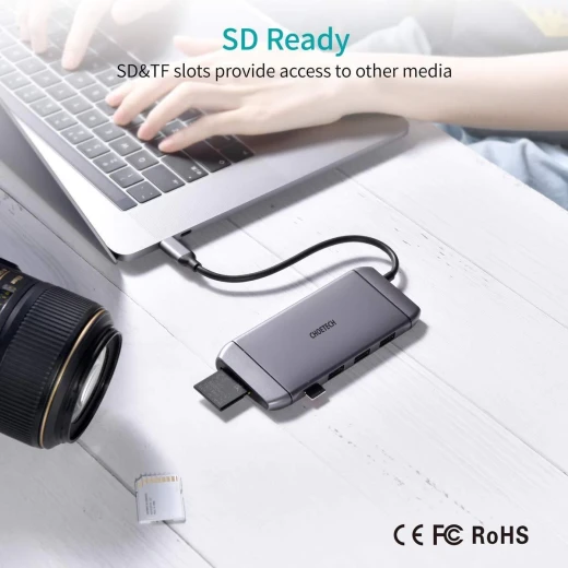 محول تشويتك 9 في 1 USB-C متعدد الوظائف، HDMI 4K، VGA، USB 3.0، قارئ بطاقات SD/TF، RJ45، رمادي - تشويتك - Image 2