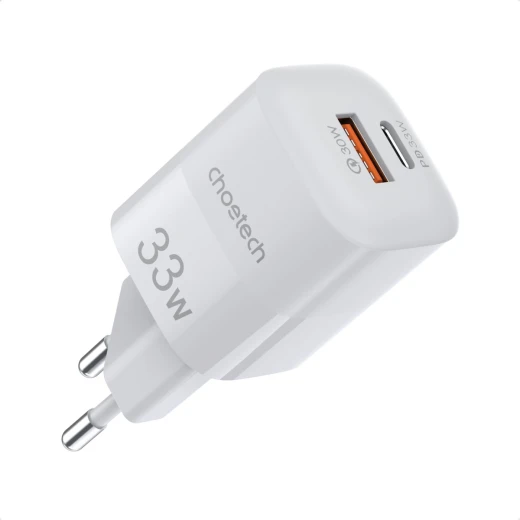 شاحن جداري تشويتك 33 واط بمنفذ USB-C، محول شحن سريع مزدوج، أبيض PD5006 شاحن جداري تشويتك 33 واط بمنفذ USB-C، محول شحن سريع مزدوج، أبيض PD5006
