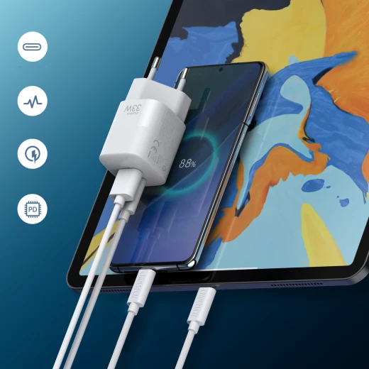 شاحن جداري تشويتك 33 واط بمنفذ USB-C، محول شحن سريع مزدوج، أبيض PD5006 - تشويتك - Image 8