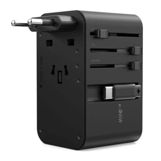 محول سفر من تشويتك بقوة 45 واط بتقنية GaN مع USB-C قابل للسحب – أسود (موديل PD5021) - تشويتك - Image 2