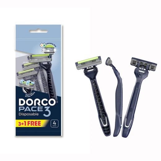 Dorco Pace 3 Disposable Razors for Men, 3 Blades Pivoting Head, 3+1 Plastic Handles in a Pouch Dorco Pace 3 Disposable Razors for Men, 3 Blades Pivoting Head, 3+1 Plastic Handles in a Pouch