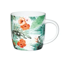KitchenCraft Palm Leaf Mug 425ml Porcelain Colored Coffee Cup