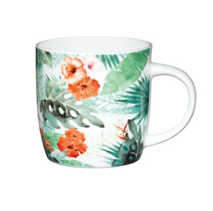 KitchenCraft Palm Leaf Mug 425ml Porcelain Colored Coffee Cup